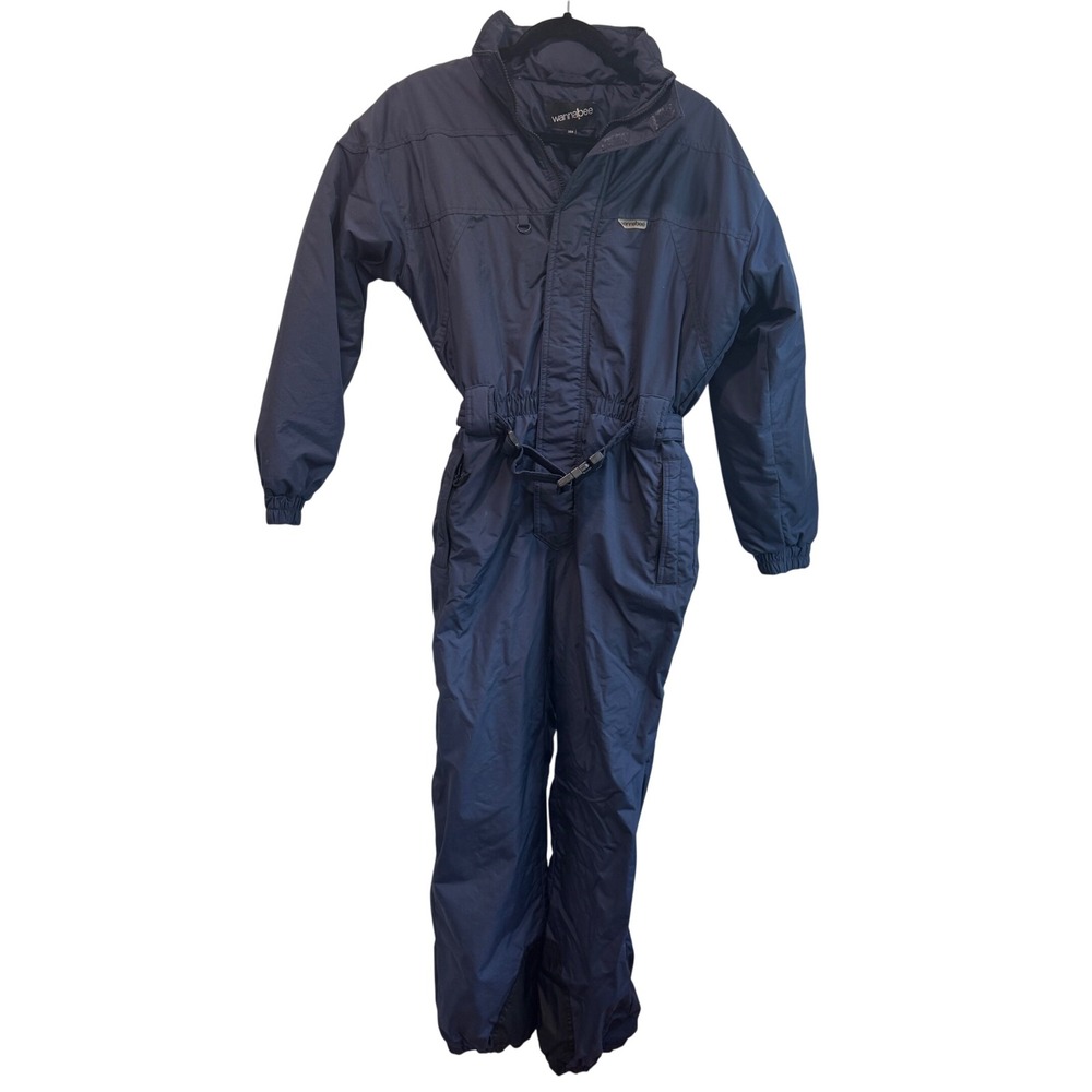 Vtg Wannabee Kids Navy Blue One Piece Snow Ski Suit Outerwear Size 14A